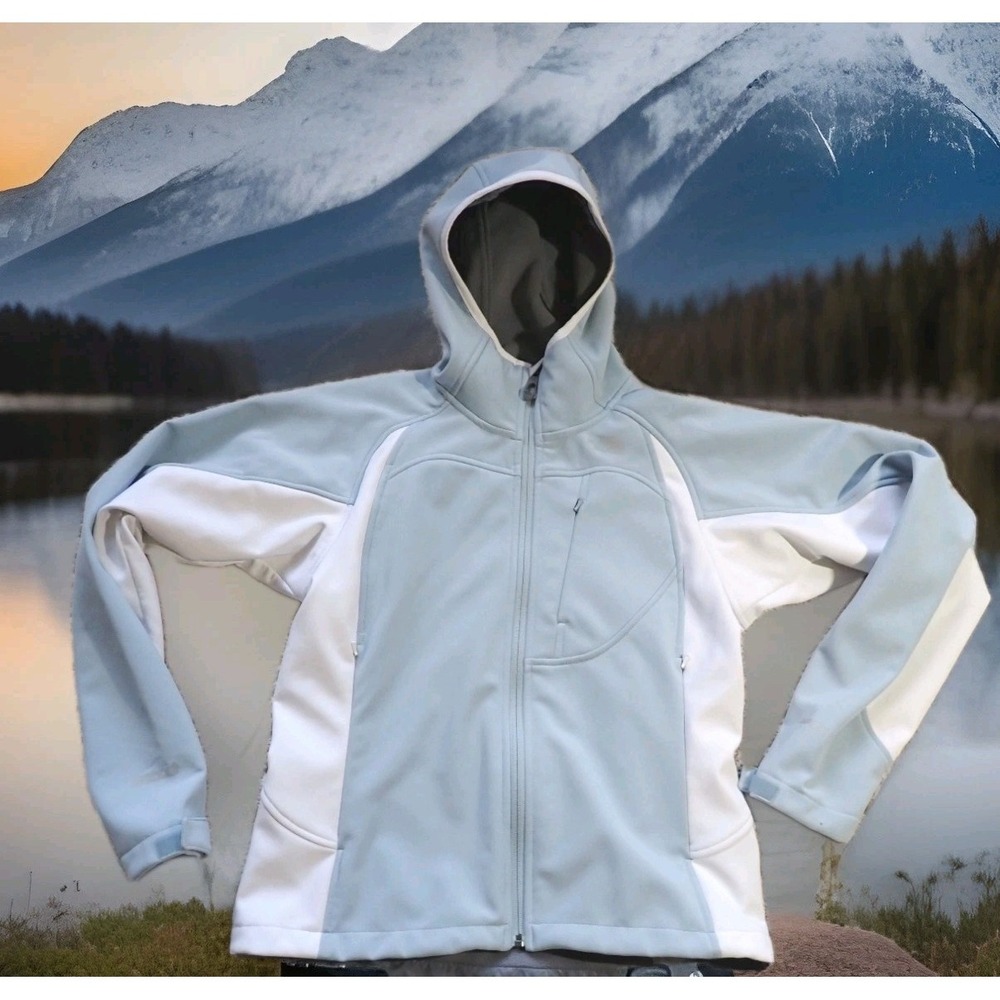 The North Face Apex Softshell Jacket Womens Medium Blue White‎ Excellent RECCO